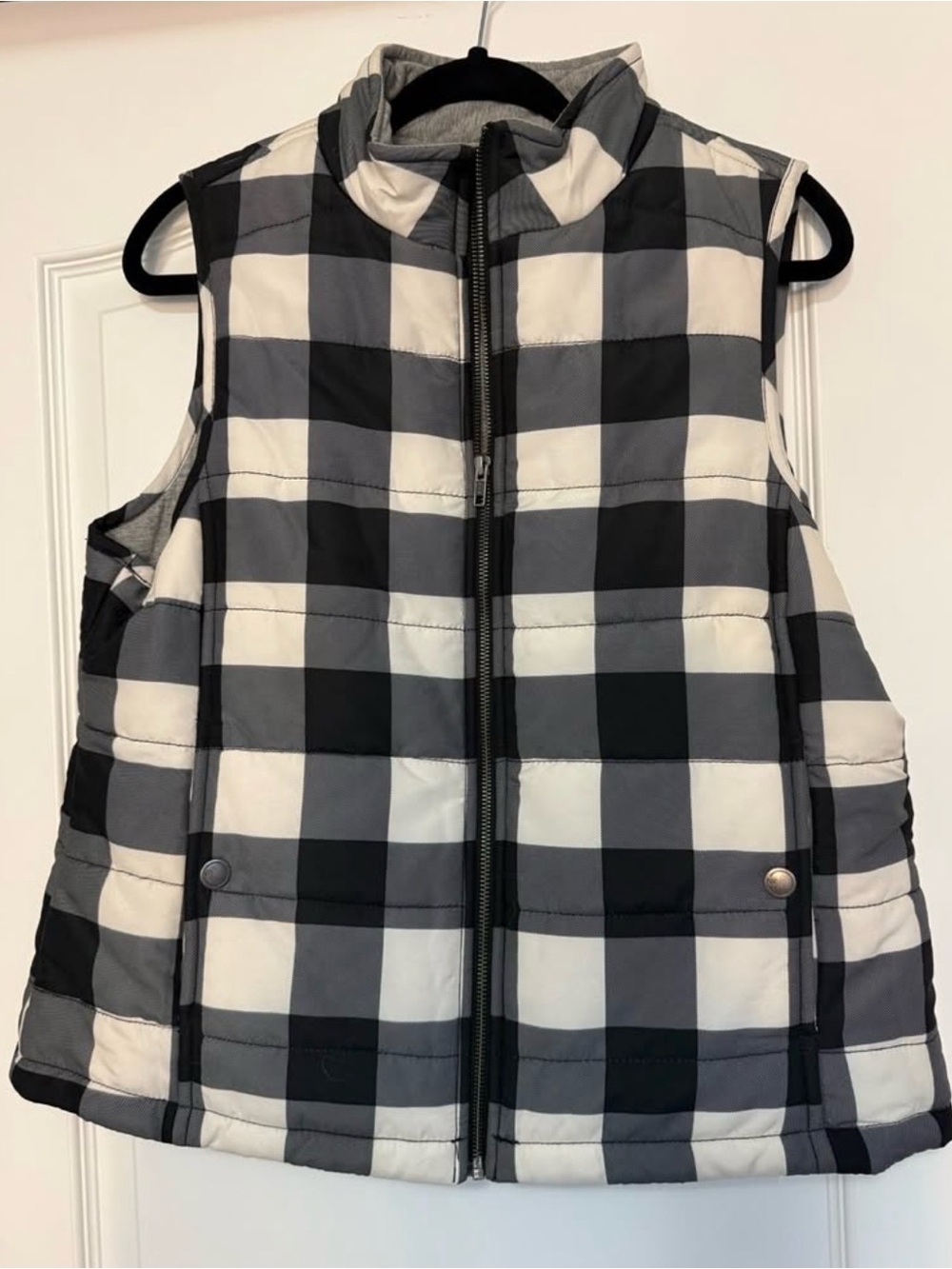 Natural Reflections Black and White Buffalo Check Puffer Vest